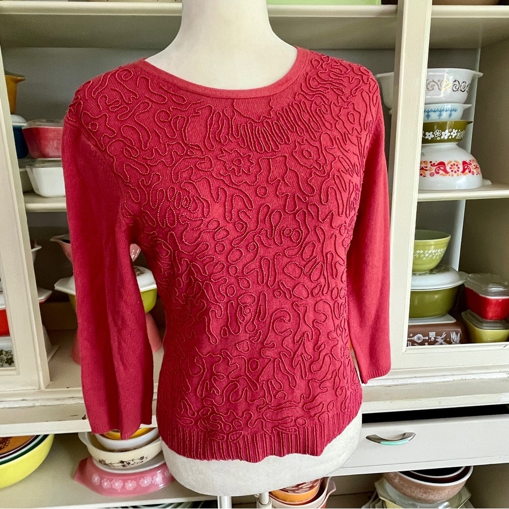 Armand Ventilo Beaded Coral Sweater - Size Large